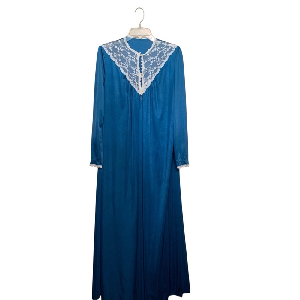 Vintage Elegant Blue Lace Trim Women's Robe & Nightgown Demure